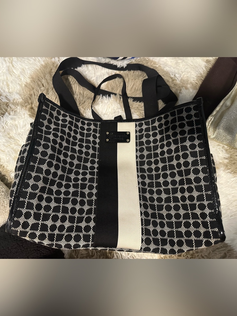 Black & White kate spade diaper Shoulder Bag with Center Stripe